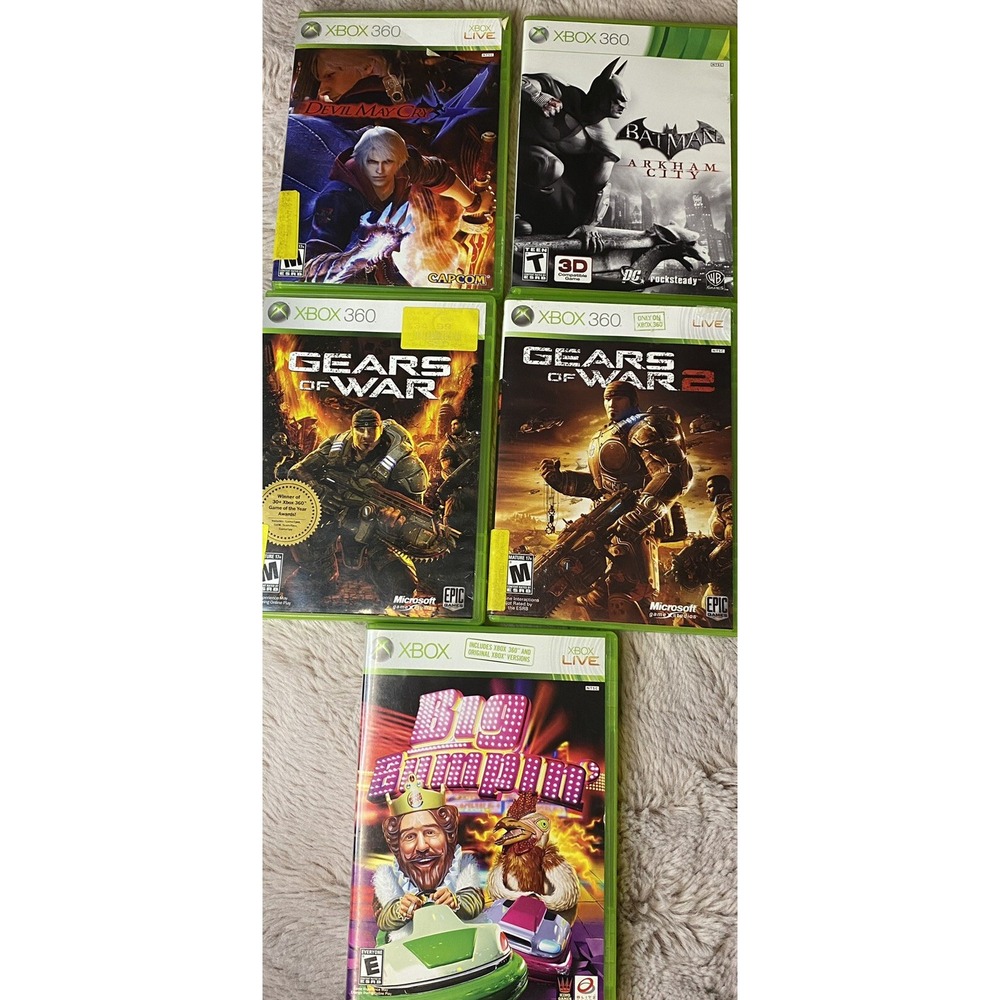 5 XBOX 360 GAMES DEVIL MAY CRY,BATMAN(Arkham City)GEARS OF WAR 1-2,BIG GUM PIN